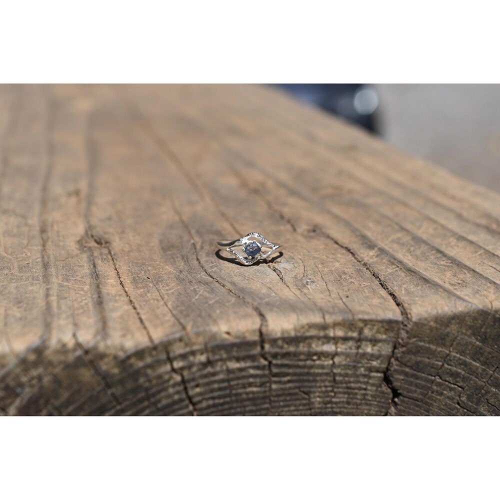 Dark Blue Burmese Sapphire Ring: Handmade Sterling Silver Solitaire